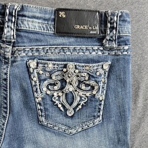 Grace in LA Jeans Womens 5/26 Blue Slim Bootcut Low Rise Rhinestones 28x32